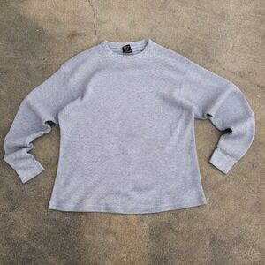 Sun Wear Mens Heavyweight Waffle Knit Thermal Shirt Gray Cotton L Long Sleeve